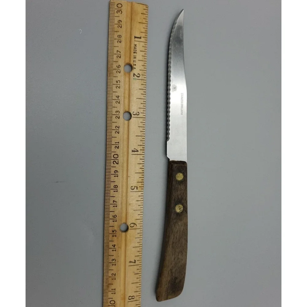4 Mid-Century Kitchen Knives with Wood Handles Steak Cheese Grapefruit Multi-Use